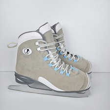 SFR UK 6 Figure Ice Skates Women's Beige Grey White Includes Skate Sharpener