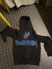 Punky Fish Womens Black  Hoodie XS Blue Pink Sequin Studded Logo Cotton-mix  Y2K