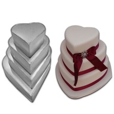 HEART SHAPED CAKE TIN SET OF 4 TIER MULTI LAYER WEDDING CAKE BAKING TINS 3" DEEP