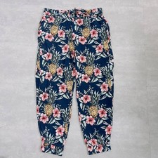 Fat Face Women's Navy Floral Pineapple Print Jogger/Trousers Elastic Waist UK 16