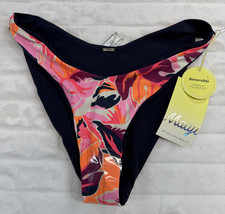 Maaji Bikini Bottom Womens Small Dark Blue Reversible Floral Print Swimwear New