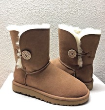 UGG BAILEY BUTTON II SHORT CHESTNUT WATER RESISTANT BOOT USA 11 / EU 42 / UK 9