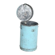 Antique Turquoise Blue Indian Iron Rice Storage Container Vintage Grain Tin