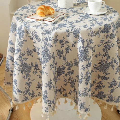 Round cotton linen floral - cotton,