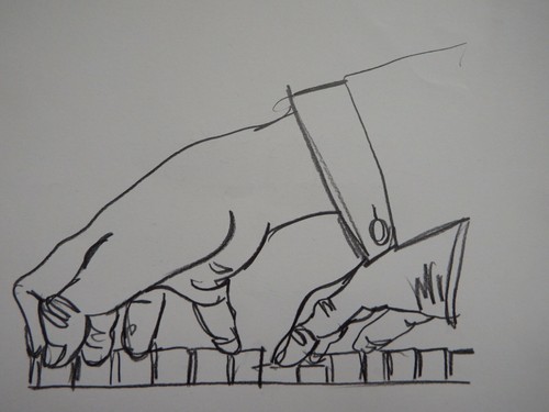 Warhol drawing piano two - , hands