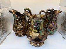 3 X Copper Lustre Jugs Vases