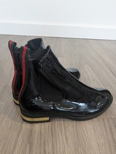 Black Short Patent Welly Bob Chelsea Ankle Style Boots Size 3
