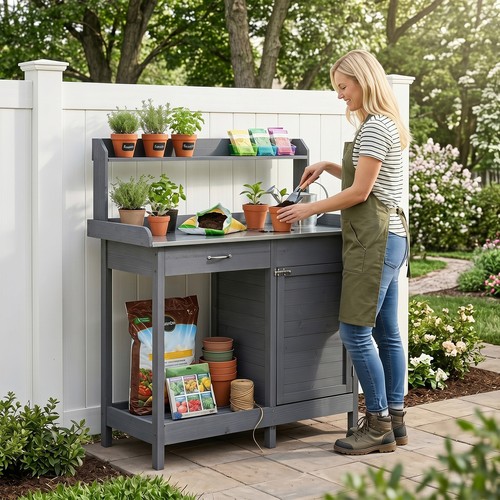 Wooden garden potting bench - wooden,