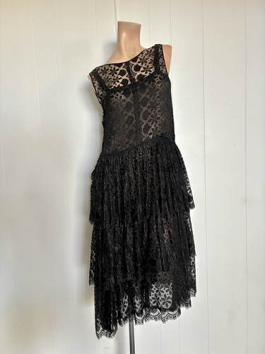 Flapper 1920s black lace dress - black,