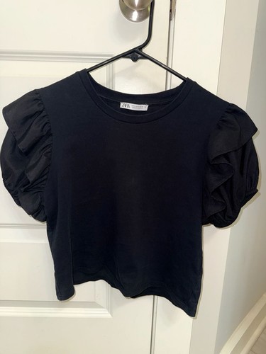 Zara black crop top ruffle - crop,