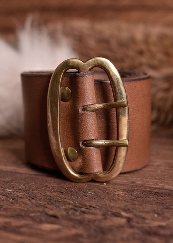 Brown leather broad belt - leather,