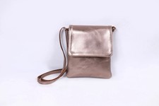 Women's Ladies Real Soft Leather Crossbody Shoulder Bag Metallic Flap Over