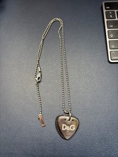 Dolce & Gabbana D&G Dog Tag Logo Pendant Silver Tone Chain Necklace Silvery