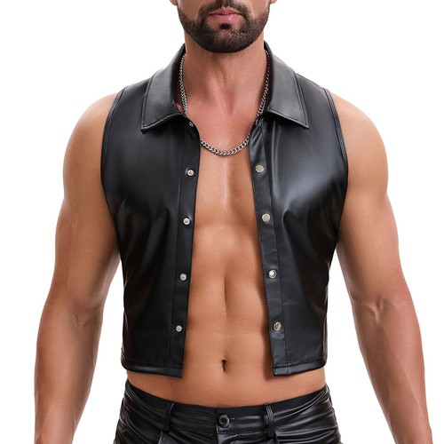 Men faux leather tank - men, top