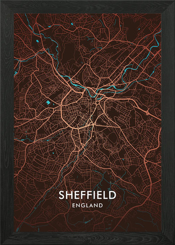 Sheffield city map framed wall - sheffield,