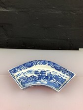 W R Midwinter Landscape Pattern Dish Ltd Blue and White Crescent Shape 10.25”