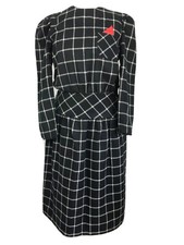 Vintage Dress UK6 Prince David 80s does 40s Black Check Landgirl WW2 Secretary