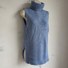M&S Grey Blue Ribbed Roll Neck