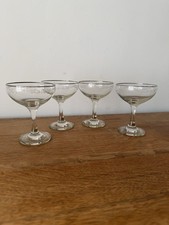 4 Vintage Champagne Coupes Saucers With Etching 1950s