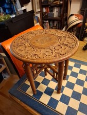 Intricate Indian Wooden Hand Carved Coffee 30cm Table top + Asian Foldable Legs