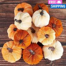 6x Artificial Velvet Pumpkin Halloween Thanksgiving Autumn Fall Table Decoration