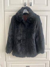 Ladies Black Rabbit Fur Coat Jacket Suit 10 12 14 Stunning