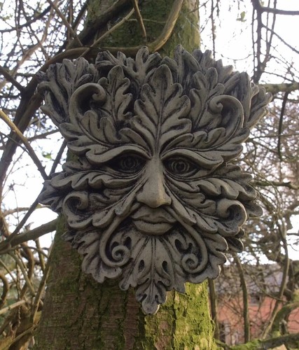 Stone garden green man leaf - stone,