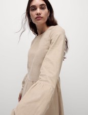 Marks & Spencer Womens Beige Cotton Mini Blouson Dress - M&S