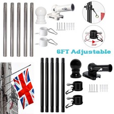 1.8m/6FT Adjustable Flag Pole Set Wall Mounted for House Garden Yard Outdoor