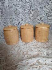 Set of 3 T&G Round WoodWare Kitchen Tea Coffee Sugar Storage Lidded Canisters