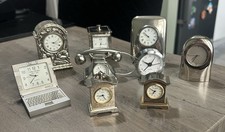 9 Novelty Miniature Chrome Mantle Clocks. Require New Batteries