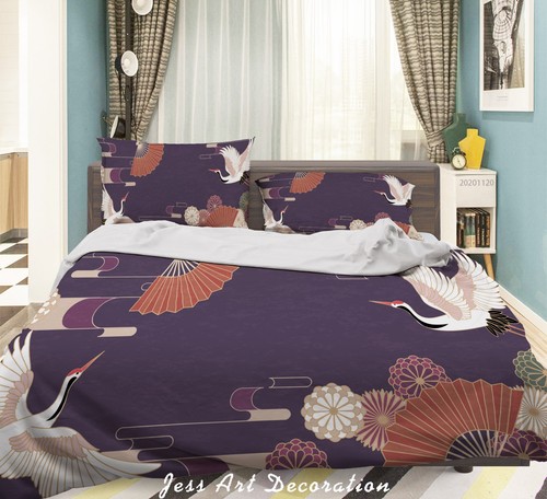 Japanese crane floral quilt - floral,