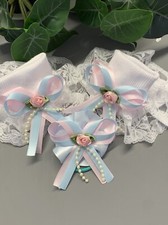 Romany/Spanish Frilly Socks Size 3-5 White A Pink And Blue Bow & A Hair Bobble