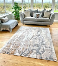 Beige Cream Grey CopperTide Shimmer Sheen Effect Modern Rug Silky Soft Mat