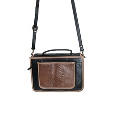 Gigi Black & Chocolate Brown Leather Crossbody Bag Satchel Box Bag