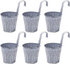 6 Pcs Hanging Flower Pots Balcony Garden Fence Plant Metal Iron Planter Decor