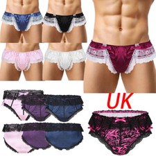 UK Mens Sissy Frilly Lace Trim Briefs Thong G-String Crossdress Lingerie Panties