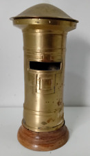 Vintage 1950s Brass Post Office Letter Box Money Box On Wooden Base/Plinth 6"