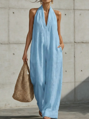 Women solid halter jumpsuit - women,
