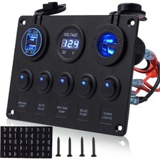 5 Gang 12V/24V Inline Fuse Box LED Switch Panel Dual USB Car Boat Truck Camper