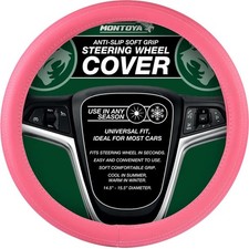 Montoya Universal 15" Hot Pink Leather Look Alike Steering Wheel Cover Grip Car