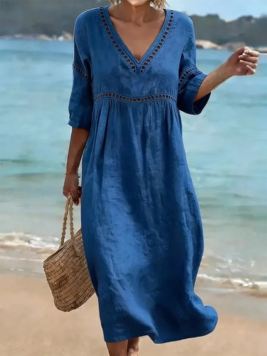 Women neck linen cotton - v,