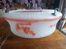 Vintage Art Deco Fly Catcher Light Shade White Marbled and Orange Glass 36×16 Cm