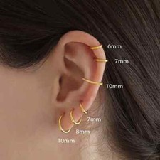 18K Gold Plated Surgical Steel Hinged Huggie Hoop Sleeper Stud Earrings 8-20MM