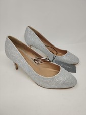 Principles SIZE 7 'Rowe' Glittery Silver Court Heels Prom Wedding Shoes (7.5cm)