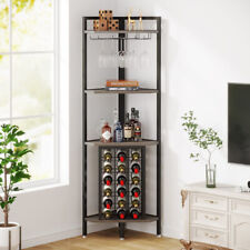 Corner Wooden Wine Storage Shelf Industrial Floor Wine Bar Cabinet Display Stand