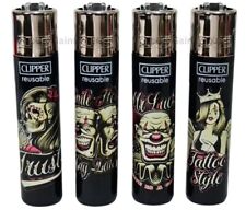 4 x Clipper Lighters DARK HEAVEN-2 Design Full Set Rare Gas Refillable Flint