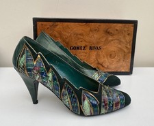 GOMEZ RIVAS Vintage Leather Multi  Zig Zag Snakeskin Emerald Green Shoes Heels