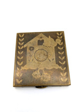 1920-40's Vtg Zenette Brass Compact Powder Case Cuckoo Clock Bird England *Read