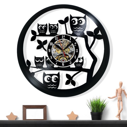 Owl vinyl wall clock art - owl,